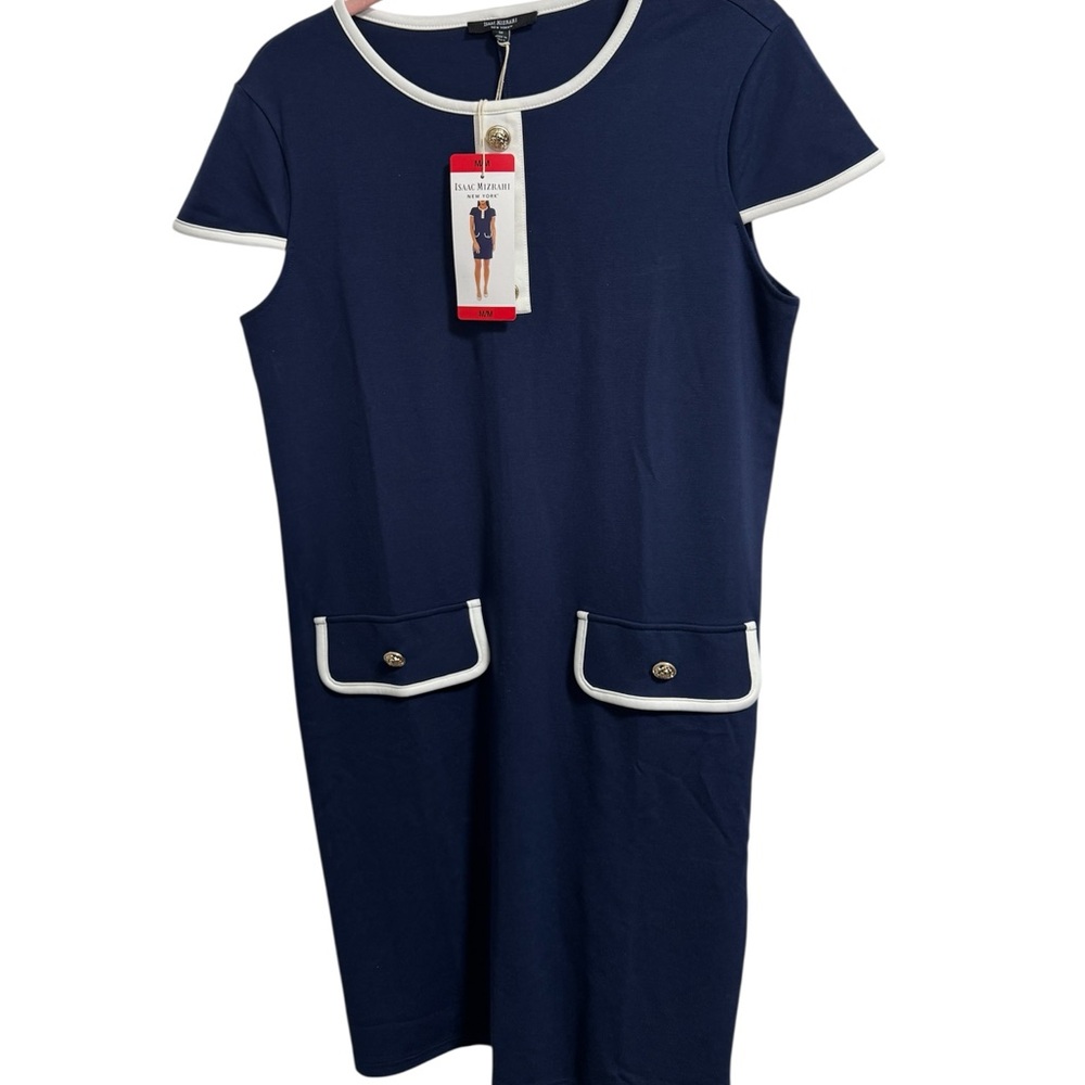 Isaac Mizrahi Navy Dress with White Accents